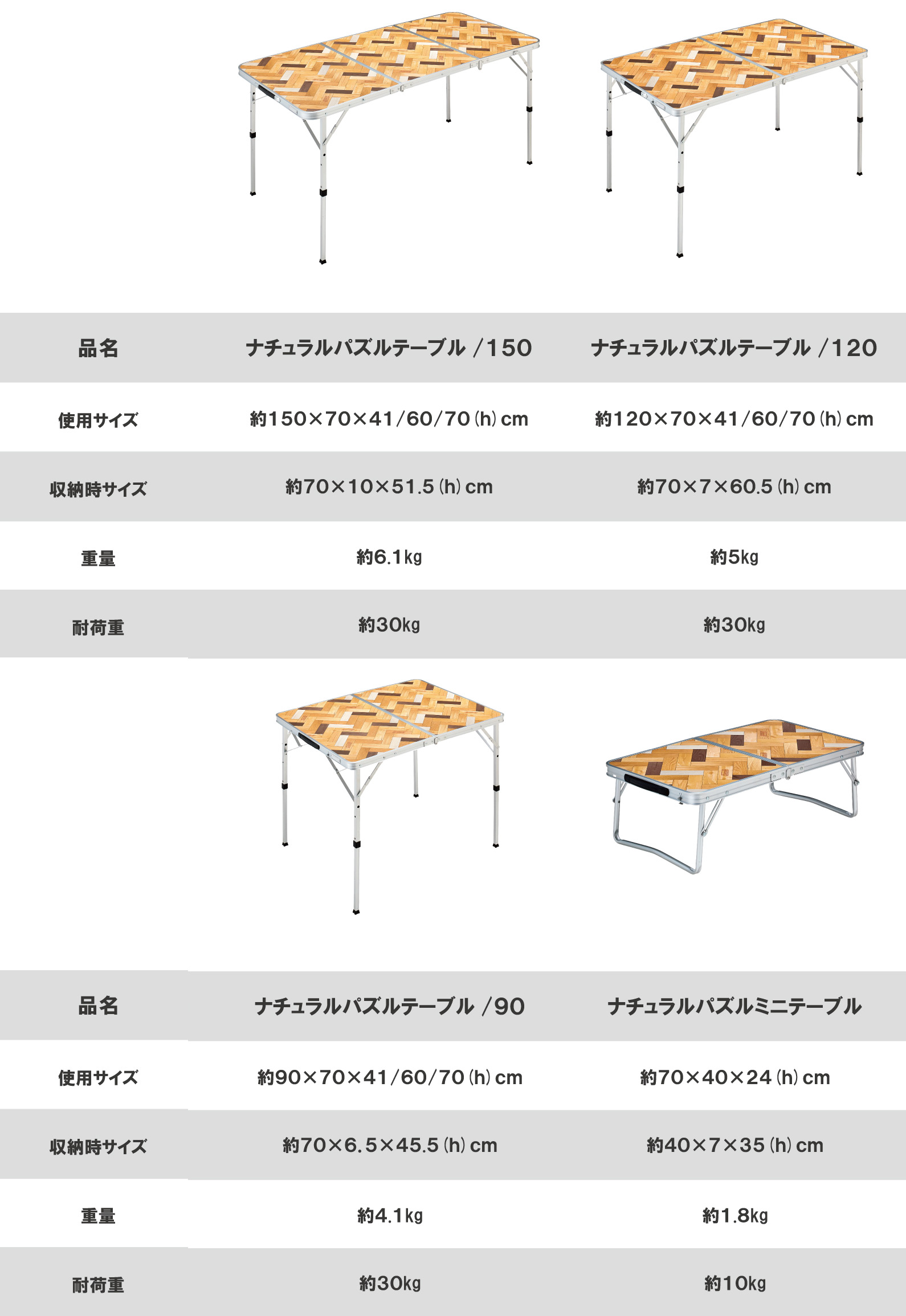 コールマン　パズルテーブル　比較表